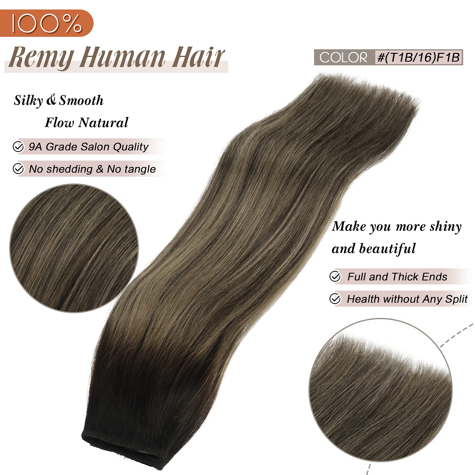 Sidaila Haloo Hair Extensions Real Human Hair Ombre Natural Black Mixed Light Blonde 20 inch 100g Haloo Extensions with Invisible Fish Line Layered Straight Human Hair Extensions Hairpiece