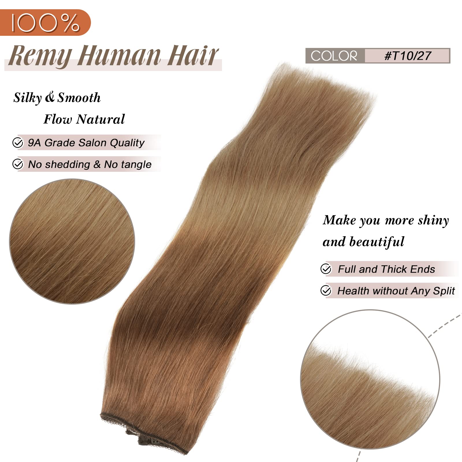 Sidaila Haloo Hair Extensions Real Human Hair 18 inch Ombre Light Brown to Warm Blonde 90g Human Hair Extensions Straight Invisible Hair Extensions with Fish Line