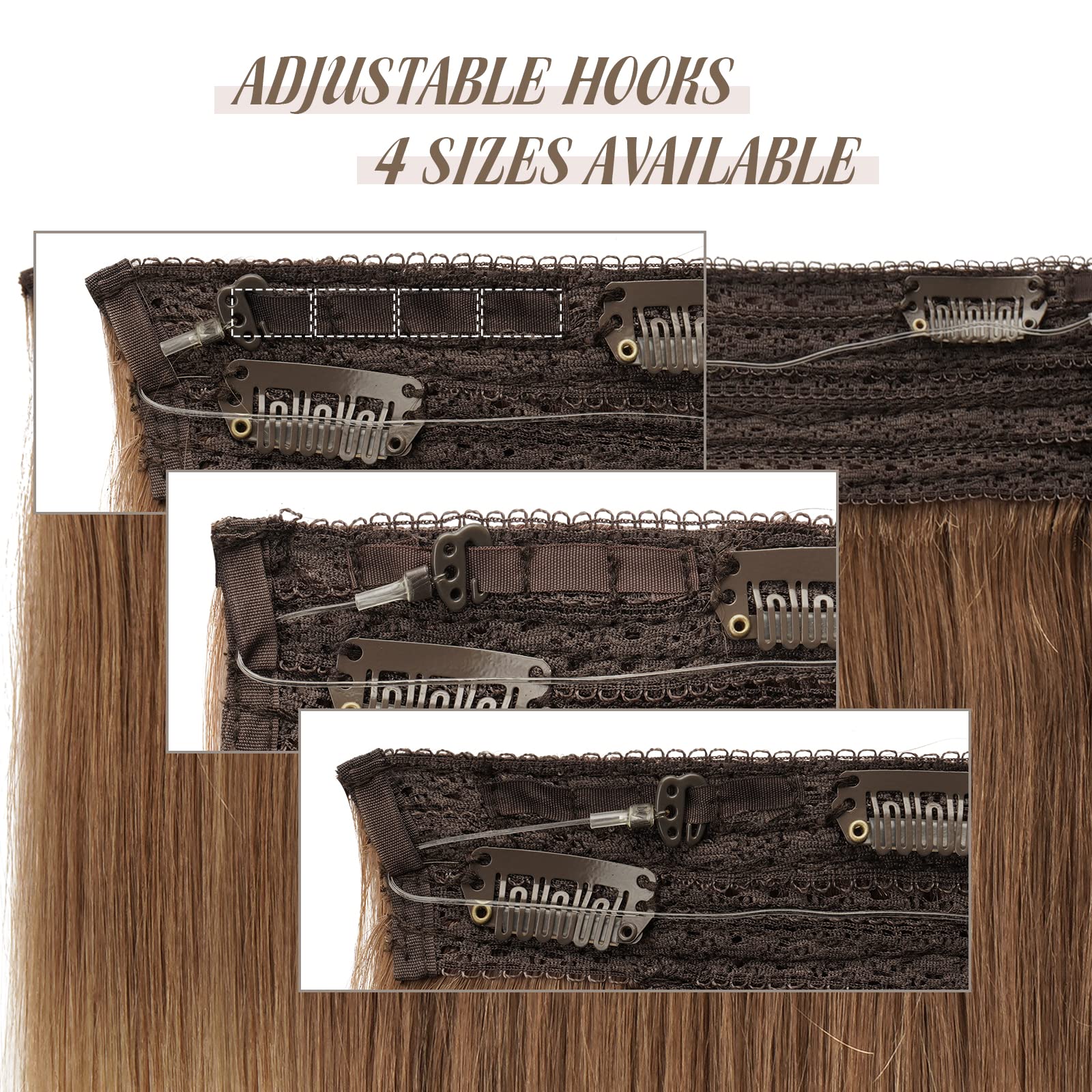 Sidaila Haloo Hair Extensions Real Human Hair 18 inch Ombre Light Brown to Warm Blonde 90g Human Hair Extensions Straight Invisible Hair Extensions with Fish Line