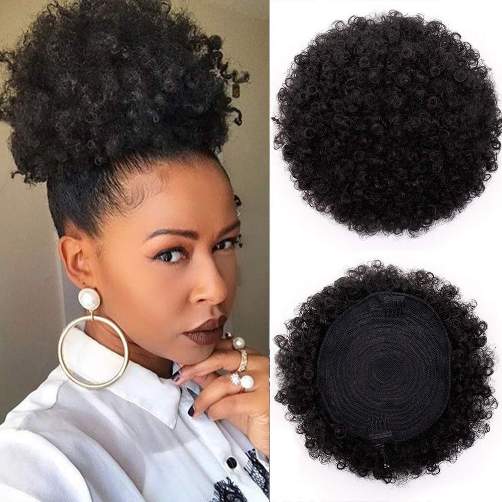 Sidaila Short Kinky Curly Afro Puff Ponytail Drawstring Synthetic Afro Bun Extension Hairpieces Updo Hair Extensions for Black Women (Large 2#)